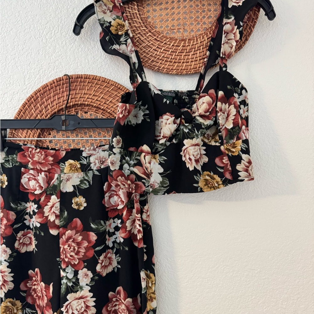 Wild Fable Floral Two-Piece Set - Black and Red
